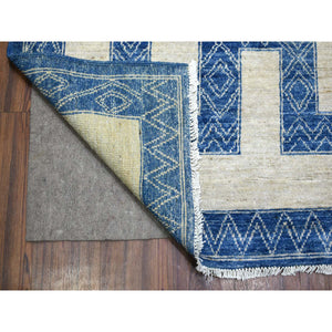 9'2"x11'9" Denim Blue Maze Design With Berber Influence, Hand Knotted, Densely Woven, Soft And Shiny Wool Oriental Rug FWR428088