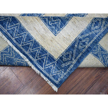 Load image into Gallery viewer, 9&#39;2&quot;x11&#39;9&quot; Denim Blue Maze Design With Berber Influence, Hand Knotted, Densely Woven, Soft And Shiny Wool Oriental Rug FWR428088