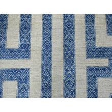 Load image into Gallery viewer, 9&#39;2&quot;x11&#39;9&quot; Denim Blue Maze Design With Berber Influence, Hand Knotted, Densely Woven, Soft And Shiny Wool Oriental Rug FWR428088