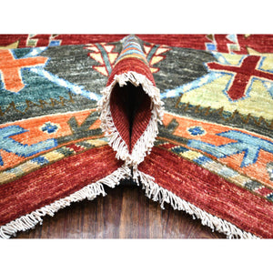 9'x12' Rich Red, Hand Knotted Afghan Ersari With Large Elements Design, Vegetable Dyes Pure Wool, Oriental Rug FWR428184