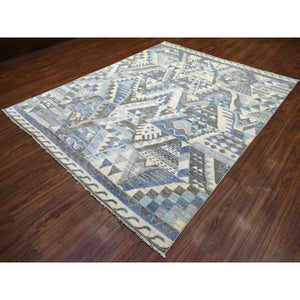 8'x10' Ivory, Hand Knotted Anatolian Design With Little Triangles, Natural Dyes Pure Wool, Oriental Rug FWR428214