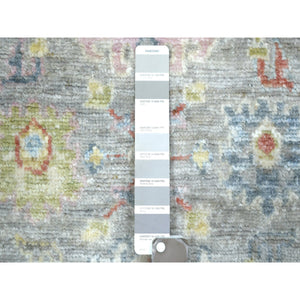 2'6"x9'5" Gray, Afghan Wool Hand Knotted, Angora Ushak With Colorful Motifs Natural Dyes, Runner Oriental Rug FWR428508