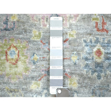 Load image into Gallery viewer, 2&#39;6&quot;x9&#39;5&quot; Gray, Afghan Wool Hand Knotted, Angora Ushak With Colorful Motifs Natural Dyes, Runner Oriental Rug FWR428508