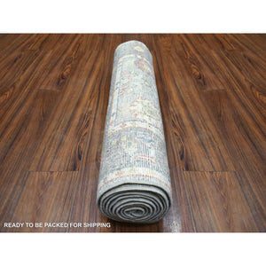 2'6"x9'5" Gray, Afghan Wool Hand Knotted, Angora Ushak With Colorful Motifs Natural Dyes, Runner Oriental Rug FWR428508