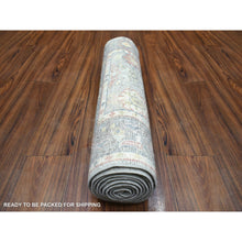 Load image into Gallery viewer, 2&#39;6&quot;x9&#39;5&quot; Gray, Afghan Wool Hand Knotted, Angora Ushak With Colorful Motifs Natural Dyes, Runner Oriental Rug FWR428508