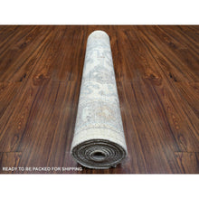 Load image into Gallery viewer, 3&#39;x10&#39; Ivory, Hand Knotted Angora Ushak with Leaf Design, Natural Dyes Afghan Wool, Runner Oriental Rug FWR428556