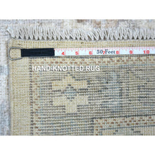 Load image into Gallery viewer, 3&#39;x10&#39; Medium Gray, Afghan Angora Oushak with Geometric Leaf Design, Hand Knotted, Vegetable Dyes, Pure Wool, Runner, Oriental Rug FWR539394
