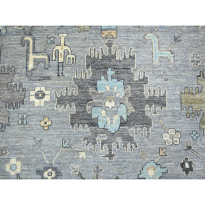 9'x12' Stone Gray, Afghan Wool Hand Knotted, Fine Peshawar, Heriz Design Small Animal And Human Figurines, Densely Woven Oriental Rug FWR428706
