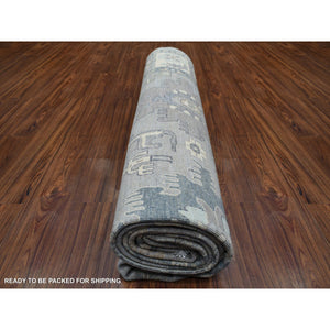 9'x12' Stone Gray, Afghan Wool Hand Knotted, Fine Peshawar, Heriz Design Small Animal And Human Figurines, Densely Woven Oriental Rug FWR428706