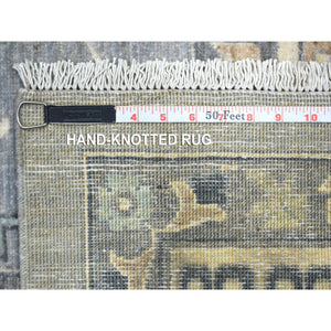 9'x12' Stone Gray, Afghan Wool Hand Knotted, Fine Peshawar, Heriz Design Small Animal And Human Figurines, Densely Woven Oriental Rug FWR428706