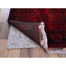 Load image into Gallery viewer, 2&#39;7&quot;x3&#39;9&quot; Carmine Red, Afghan Khamyab With Tribal Design, Soft And Velvety Wool, Natural Dyes, Hand Knotted, Mat, Sample, Oriental Rug FWR4284