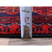 Load image into Gallery viewer, 2&#39;7&quot;x3&#39;9&quot; Carmine Red, Afghan Khamyab With Tribal Design, Soft And Velvety Wool, Natural Dyes, Hand Knotted, Mat, Sample, Oriental Rug FWR4284
