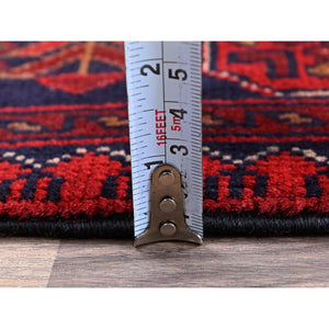 2'7"x3'9" Carmine Red, Afghan Khamyab With Tribal Design, Soft And Velvety Wool, Natural Dyes, Hand Knotted, Mat, Sample, Oriental Rug FWR4284