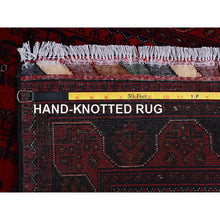 Load image into Gallery viewer, 2&#39;7&quot;x3&#39;9&quot; Carmine Red, Afghan Khamyab With Tribal Design, Soft And Velvety Wool, Natural Dyes, Hand Knotted, Mat, Sample, Oriental Rug FWR4284