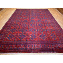 Load image into Gallery viewer, 9&#39;8&quot;x13&#39;1&quot; Deep And Saturated Red, Hand Knotted Afghan Khamyab With Geometric Medallions Design, Velvety Wool, Oriental Rug FWR429228