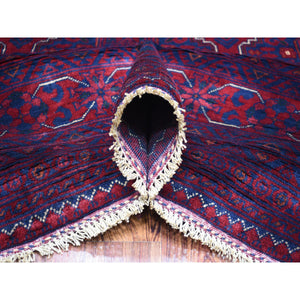 9'8"x13'1" Deep And Saturated Red, Hand Knotted Afghan Khamyab With Geometric Medallions Design, Velvety Wool, Oriental Rug FWR429228
