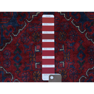 9'8"x13'1" Deep And Saturated Red, Hand Knotted Afghan Khamyab With Geometric Medallions Design, Velvety Wool, Oriental Rug FWR429228