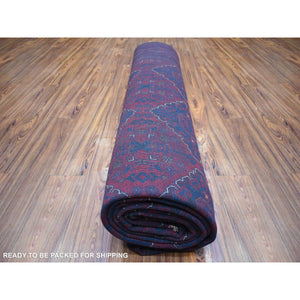 9'8"x13'1" Deep And Saturated Red, Hand Knotted Afghan Khamyab With Geometric Medallions Design, Velvety Wool, Oriental Rug FWR429228
