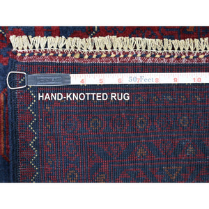 9'8"x13'1" Deep And Saturated Red, Hand Knotted Afghan Khamyab With Geometric Medallions Design, Velvety Wool, Oriental Rug FWR429228