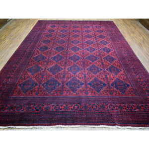 9'7"x12'9" Deep And Saturated Red, Hand Knotted Afghan Khamyab With Geometric Medallions Design, Pure Wool, Oriental Rug FWR429234