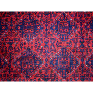 9'7"x12'9" Deep And Saturated Red, Hand Knotted Afghan Khamyab With Geometric Medallions Design, Pure Wool, Oriental Rug FWR429234