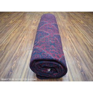 9'7"x12'9" Deep And Saturated Red, Hand Knotted Afghan Khamyab With Geometric Medallions Design, Pure Wool, Oriental Rug FWR429234