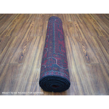 Load image into Gallery viewer, 3&#39;x9&#39;6&quot; Deep and Saturated Red, Afghan Khamyab with Geometric Design, Shiny Wool Hand Knotted, Wide Runner Oriental Rug FWR429246