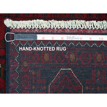 Load image into Gallery viewer, 3&#39;x9&#39;6&quot; Deep and Saturated Red, Afghan Khamyab with Geometric Design, Shiny Wool Hand Knotted, Wide Runner Oriental Rug FWR429246