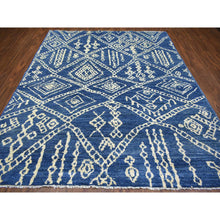 Load image into Gallery viewer, 8&#39;x9&#39;6&quot; Navy Blue Soft And Shiny Wool, Moroccan Berber With Criss Cross Pattern, Natural Dyes Hand Knotted Oriental Rug FWR429258