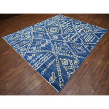 Load image into Gallery viewer, 8&#39;x9&#39;6&quot; Navy Blue Soft And Shiny Wool, Moroccan Berber With Criss Cross Pattern, Natural Dyes Hand Knotted Oriental Rug FWR429258