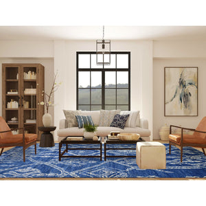 8'10"x11'5" Navy Blue, Hand Knotted, Soft And Shiny Wool, Natural Dyes, Moroccan Berber With Criss Cross Pattern Oriental Rug FWR429276