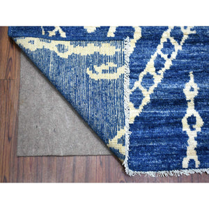 8'10"x11'5" Navy Blue, Hand Knotted, Soft And Shiny Wool, Natural Dyes, Moroccan Berber With Criss Cross Pattern Oriental Rug FWR429276