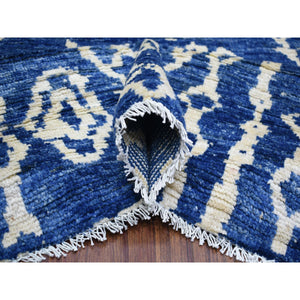 8'10"x11'5" Navy Blue, Hand Knotted, Soft And Shiny Wool, Natural Dyes, Moroccan Berber With Criss Cross Pattern Oriental Rug FWR429276
