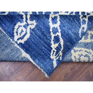8'10"x11'5" Navy Blue, Hand Knotted, Soft And Shiny Wool, Natural Dyes, Moroccan Berber With Criss Cross Pattern Oriental Rug FWR429276