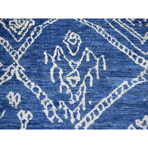 8'10"x11'5" Navy Blue, Hand Knotted, Soft And Shiny Wool, Natural Dyes, Moroccan Berber With Criss Cross Pattern Oriental Rug FWR429276