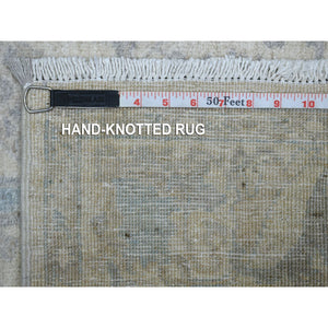 3'9"x6' Ivory Pure Wool Natural Dyes Hand Knotted, Stone Wash Peshawar Oriental Rug FWR429396