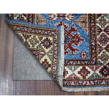Load image into Gallery viewer, 2&#39;1&quot;x2&#39;10&quot; Denim Blue, Densely Woven Pure Wool Hand Knotted, Caucasian Super Kazak With Geometric Design Natural Dyes, Mat Oriental Rug FWR429516