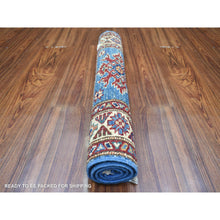 Load image into Gallery viewer, 2&#39;1&quot;x2&#39;10&quot; Denim Blue, Densely Woven Pure Wool Hand Knotted, Caucasian Super Kazak With Geometric Design Natural Dyes, Mat Oriental Rug FWR429516