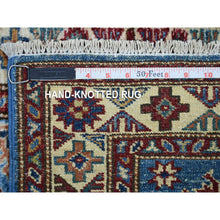 Load image into Gallery viewer, 2&#39;1&quot;x2&#39;10&quot; Denim Blue, Densely Woven Pure Wool Hand Knotted, Caucasian Super Kazak With Geometric Design Natural Dyes, Mat Oriental Rug FWR429516