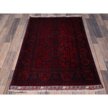 Load image into Gallery viewer, 2&#39;7&quot;x3&#39;10&quot; Carmine Red, Hand Knotted, Afghan Khamyab With Geometric Medallions Design, Soft Wool, Vegetable Dyes, Mat, Sample, Oriental Rug FWR4290