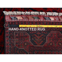 Load image into Gallery viewer, 2&#39;7&quot;x3&#39;10&quot; Carmine Red, Hand Knotted, Afghan Khamyab With Geometric Medallions Design, Soft Wool, Vegetable Dyes, Mat, Sample, Oriental Rug FWR4290