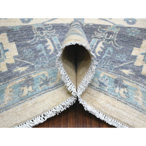 9'1"x11'9" Ivory, Hand Knotted Fine Peshawar With Heriz Serapi Design, Densely Woven Afghan Wool, Oriental Rug FWR429714