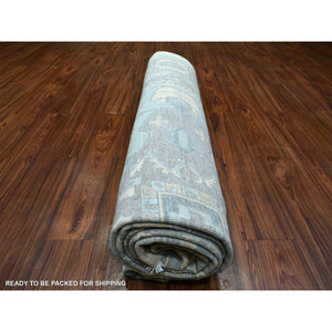 9'1"x11'9" Ivory, Hand Knotted Fine Peshawar With Heriz Serapi Design, Densely Woven Afghan Wool, Oriental Rug FWR429714