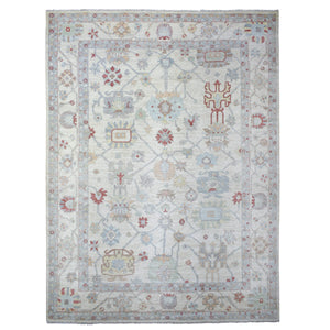 11'9"x15'9" Ivory, Afghan Angora Oushak with All Over Design Natural Dyes, Hand Knotted Pure Wool, Oversized Oriental Rug FWR429768