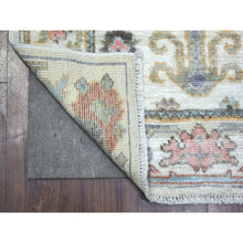 Load image into Gallery viewer, 2&#39;8&quot;x11&#39;8&quot; Ivory Colorful Leaf Design Natural Dyes, Afghan Wool Hand Knotted Angora Oushak Runner Oriental Rug FWR429786