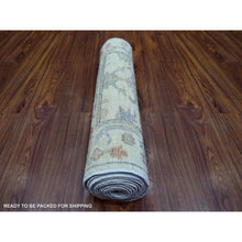 Load image into Gallery viewer, 2&#39;8&quot;x11&#39;8&quot; Ivory Colorful Leaf Design Natural Dyes, Afghan Wool Hand Knotted Angora Oushak Runner Oriental Rug FWR429786