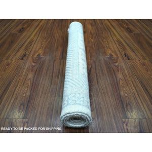 3'1"x4'10" Ivory Natural Dyes White Wash Peshawar, Pure Wool Pomegranate Design Hand Knotted, Oriental Rug FWR429804