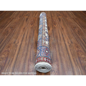 4'1"x5'8" Ivory, Densely Woven Pure Wool Hand Knotted, Caucasian Super Kazak Natural Dyes, Oriental Rug FWR430122