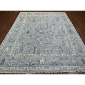 8'2"x9'10" Light Gray Angora Oushak Willow And Cypress Tree Design Natural Dyes, Afghan Wool Hand Knotted Oriental Rug FWR430248