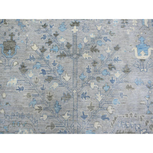 8'2"x9'10" Light Gray Angora Oushak Willow And Cypress Tree Design Natural Dyes, Afghan Wool Hand Knotted Oriental Rug FWR430248
